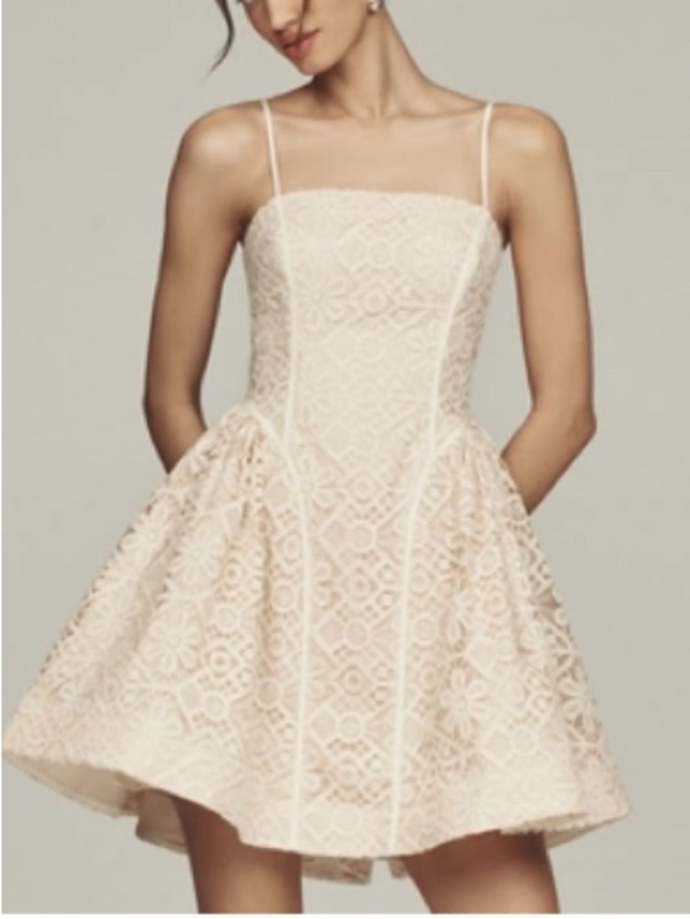 Anthropologie Lace Basque Waist Mini Dress Cream Floral Coquette Girl Size 8 New